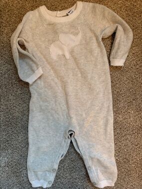 Janie and Jack Light Gray Knit Elephant Footie